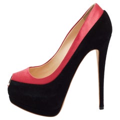 Giuseppe Zanotti, camoscio e raso, nero/rosa, Peep Toe Platform Pumps, taglia 37