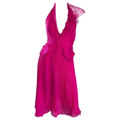 1990er Jahre Gianni Versace Couture Hot Pink Fuchsia Seide Vintage 90er Neckholder-Kleid
