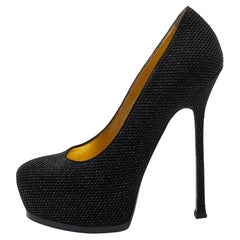 Yves Saint Laurent Metallic Black Suede Tribtoo Platform Pumps Size 39