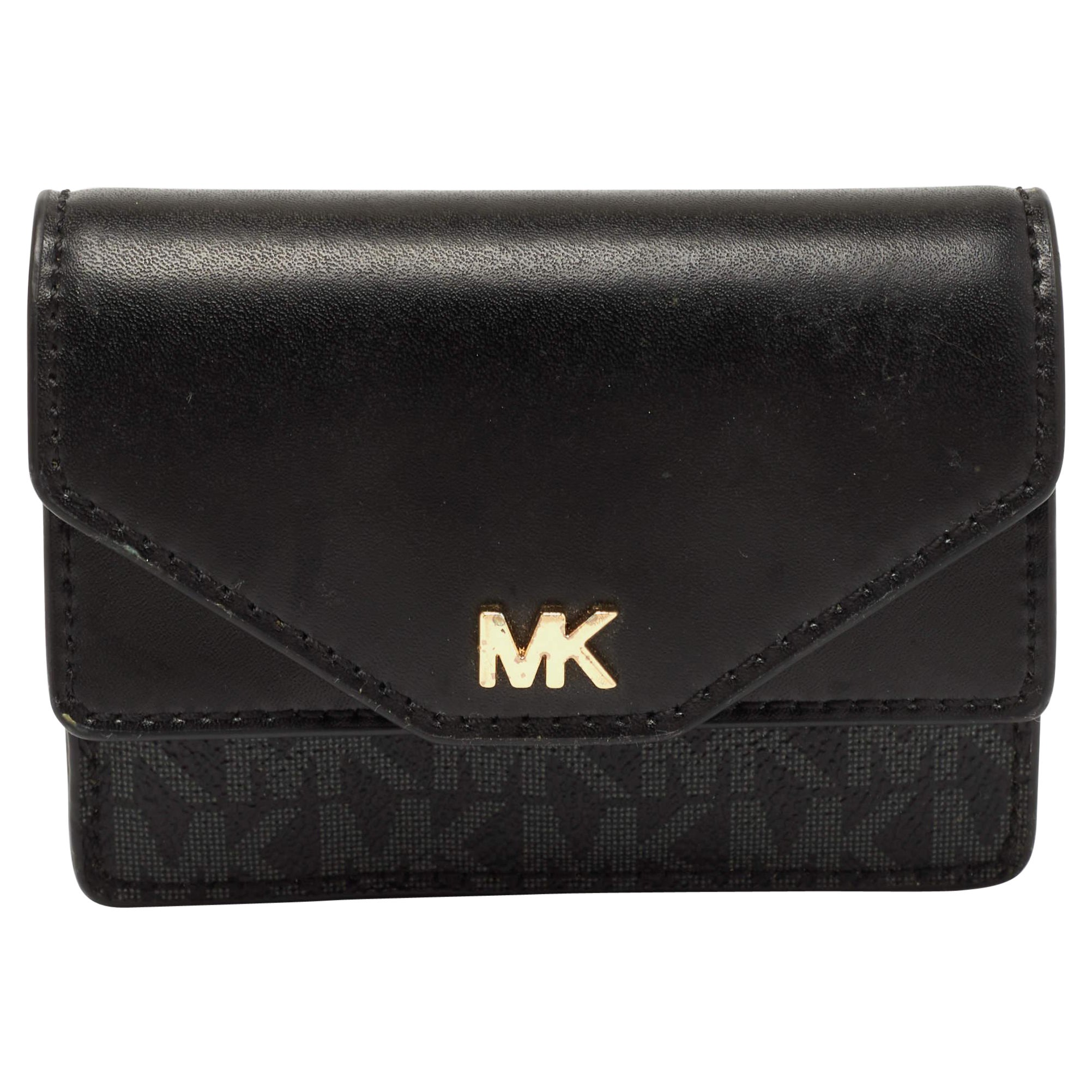 Michael Kors Signature Black/Grey Coated Canvas and Leather Card Case (étui à cartes en cuir et toile enduite)