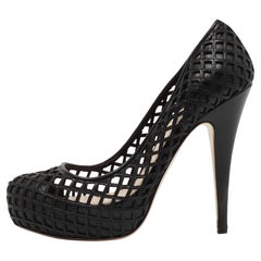 Miu Miu Black Woven Leather Platform Pumps Size 35