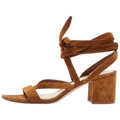 Gianvito Rossi Brown Suede Janis Ankle Sandals Size 39.5