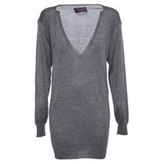 Stella McCartney Grauer langärmeliger Strickpullover mit V-Ausschnitt aus S