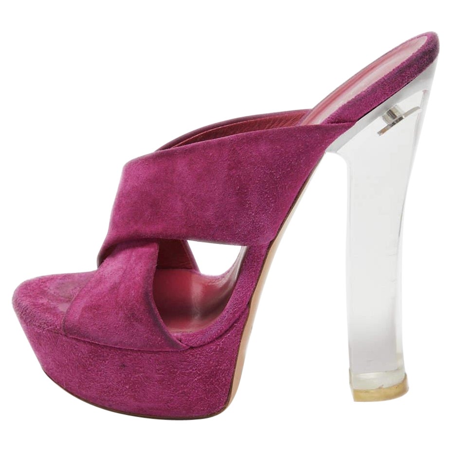 Casadei Lila Wildleder Plateau Slide Sandalen Größe 36