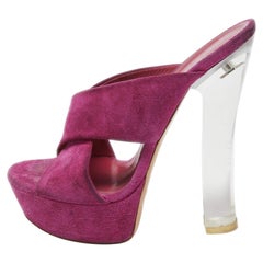 Casadei Purple Suede Platform Slide Sandals Size 36