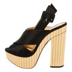 Charlotte Olympia Black Satin Wedge Ankle Strap Sandals Size 36