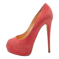 Giuseppe Zanotti Coral Pink Suede Sharon Peep Toe Platform Pumps Size 39