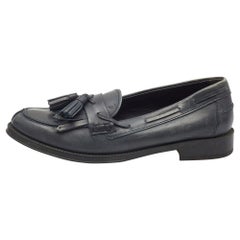 Tod's Dunkelgrau Leder Quaste Schleife Fransen Detail Loafers Größe 37,5