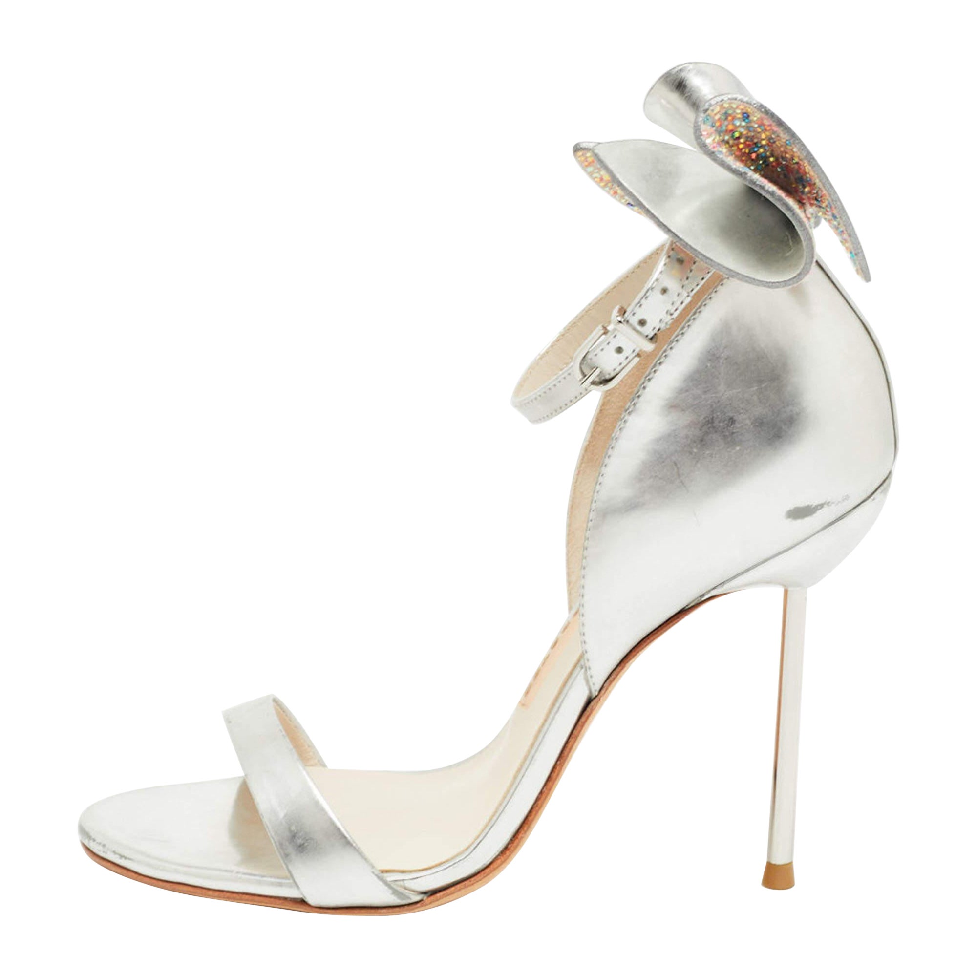 Sophia Webster  Silver Leather Chiara Butterfly Ankle Strap Sandals Size 35.5 For Sale