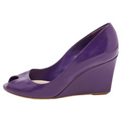 Dior Purple Patent Peep Toe Wedge Pumps Size 36