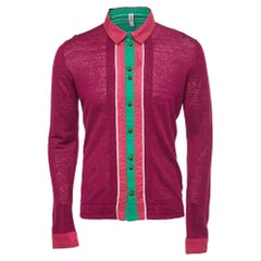 Kenzo - Chemise brodée de panneaux de coton violet/vert à boutons sur le devant M