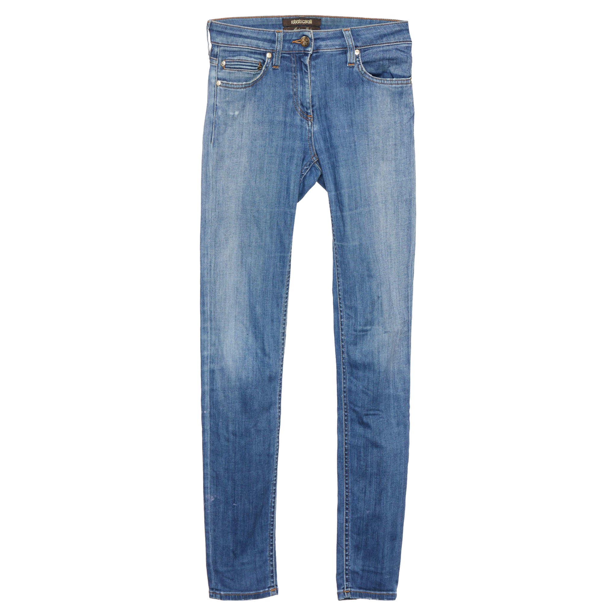 Roberto Cavalli Navy Blue Denim Skinny Jeans S Waist 28" For Sale