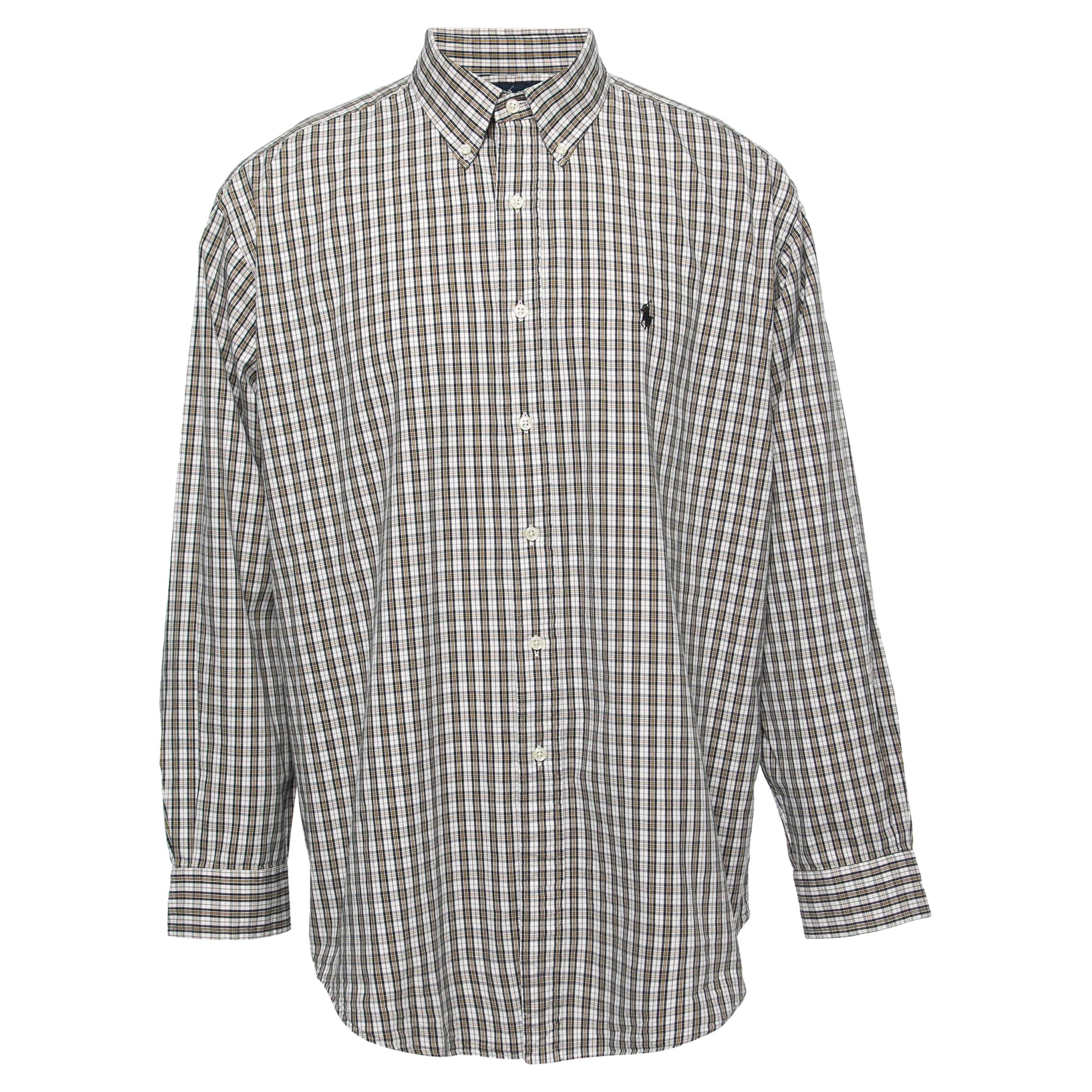 Ralph Lauren Camicia Blake a quadri in cotone bianco/giallo XL