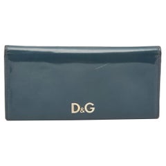D&G Blue Patent Leather Logo Flap Continental Wallet