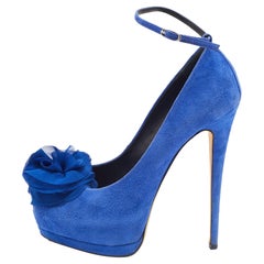 Giuseppe Zanotti Flower Applique Peep Toe Platform Ankle Strap Pumps Size 39