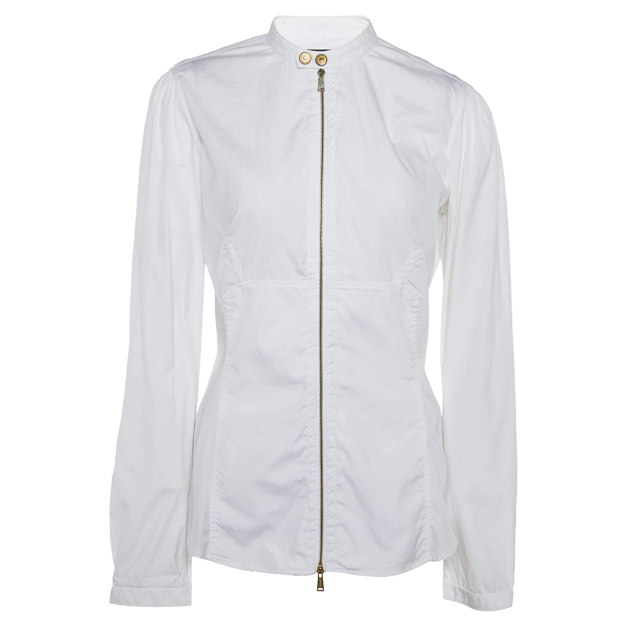 Dsquared2  White Cotton Zip Front Shirt L For Sale