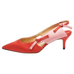Paul Andrew Red/Pink Satin Bow Slingback Pumps Size 38