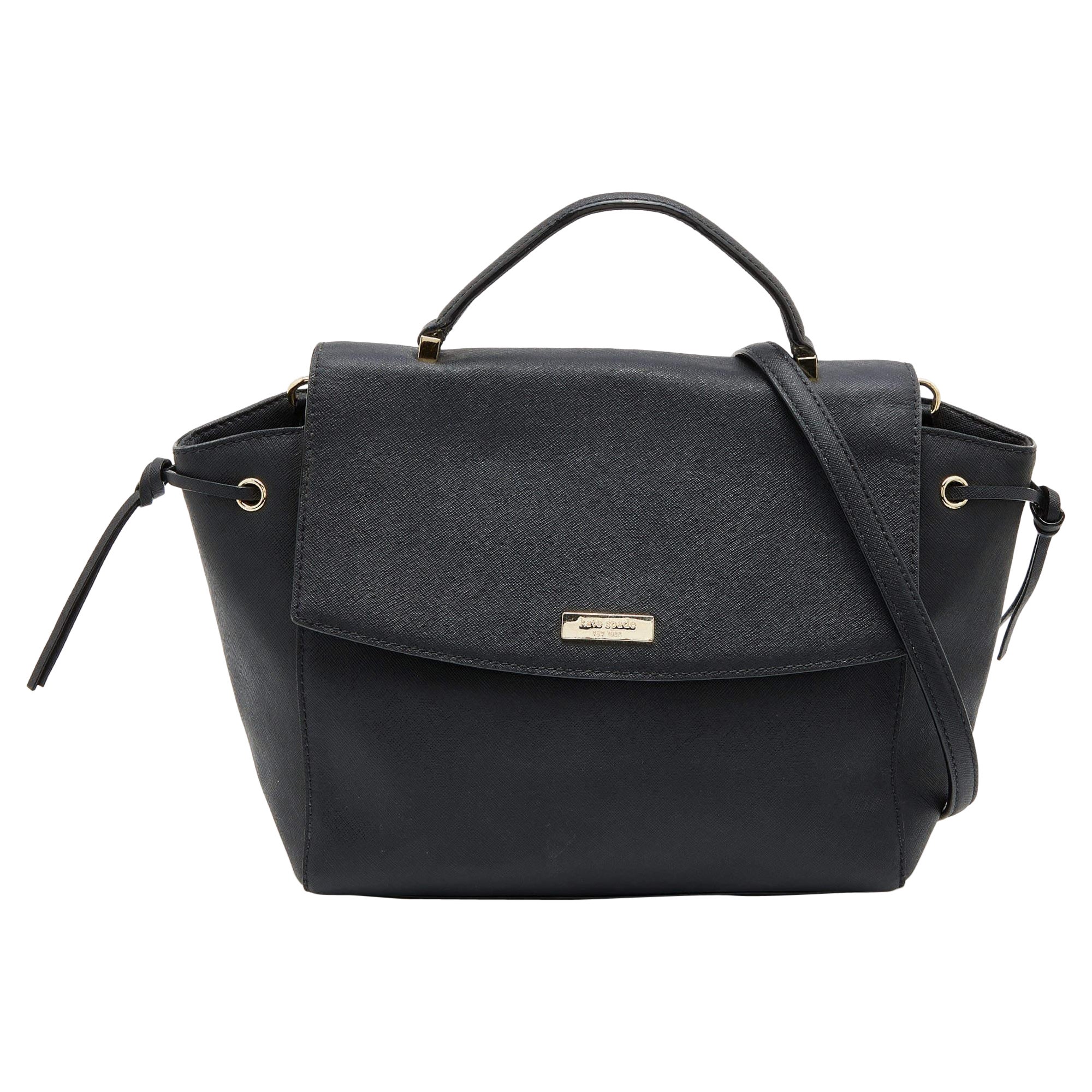 Kate Spade Black Leather Flap Top Handle Bag For Sale