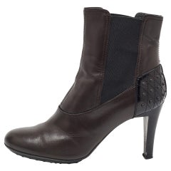Tod's Dark Brown Leather Ankle Booties Size 37.5