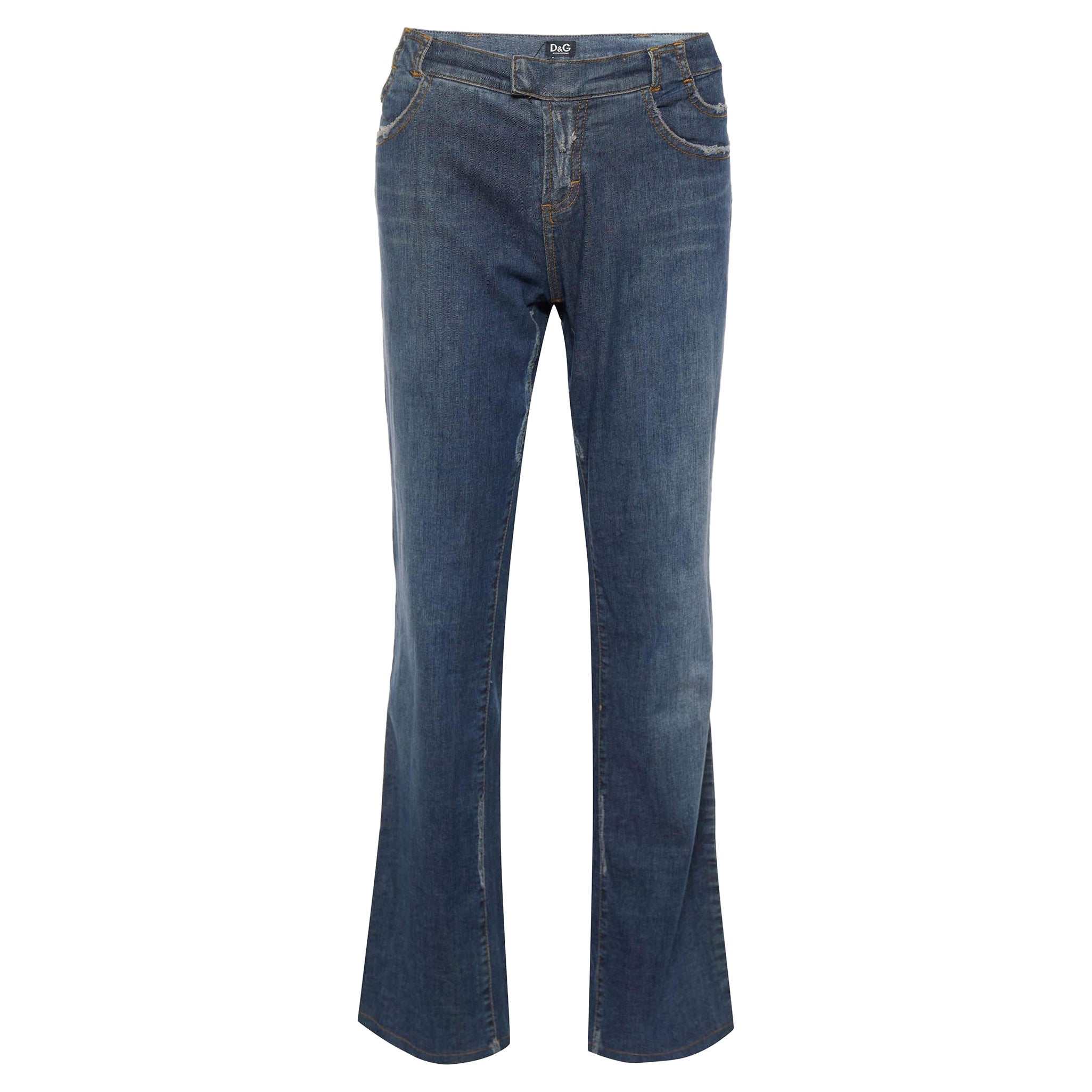 D&G Blue Distressed Denim Straight Leg Jeans M For Sale