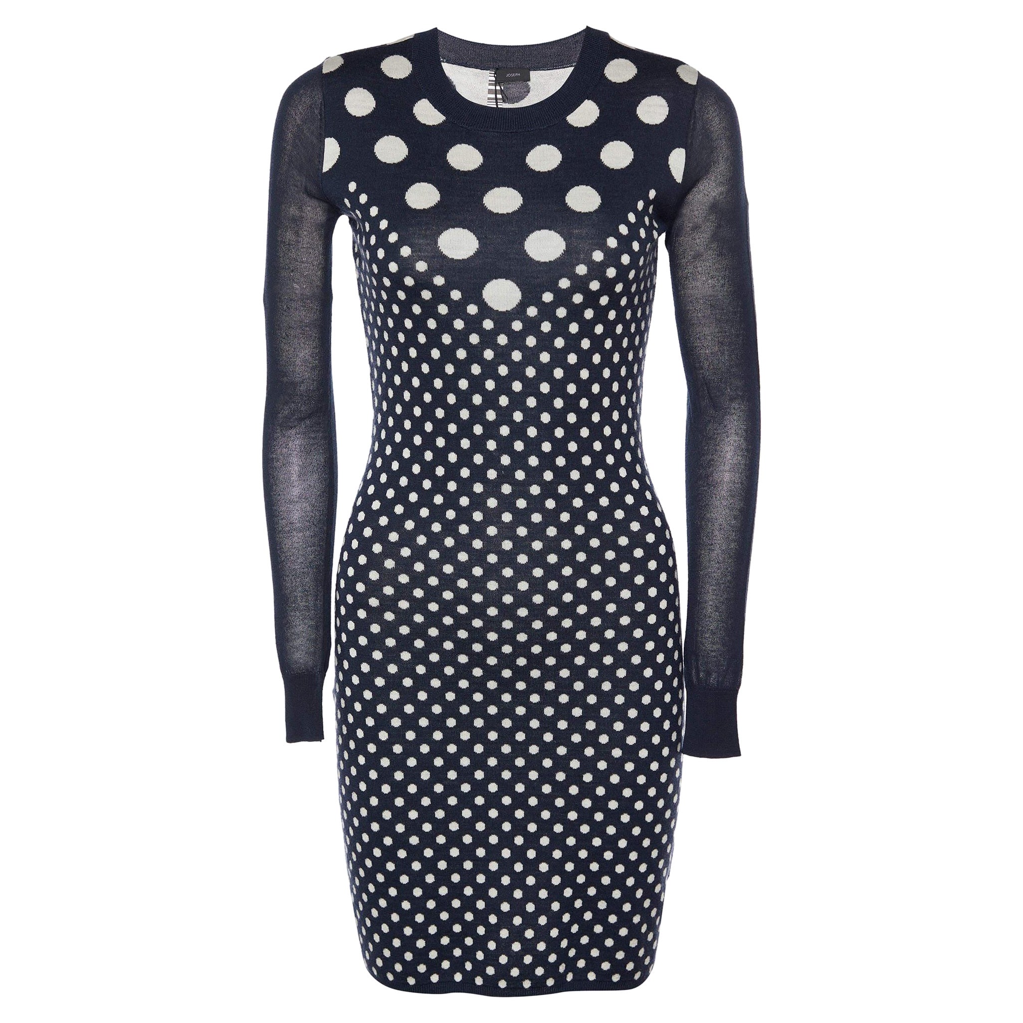 Joseph Navy Blue Spot Jacquard Knit Romelie Mini Dress S For Sale