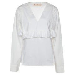 Marni Top con scollo a V in cotone bianco e dettaglio volant L.L.A.