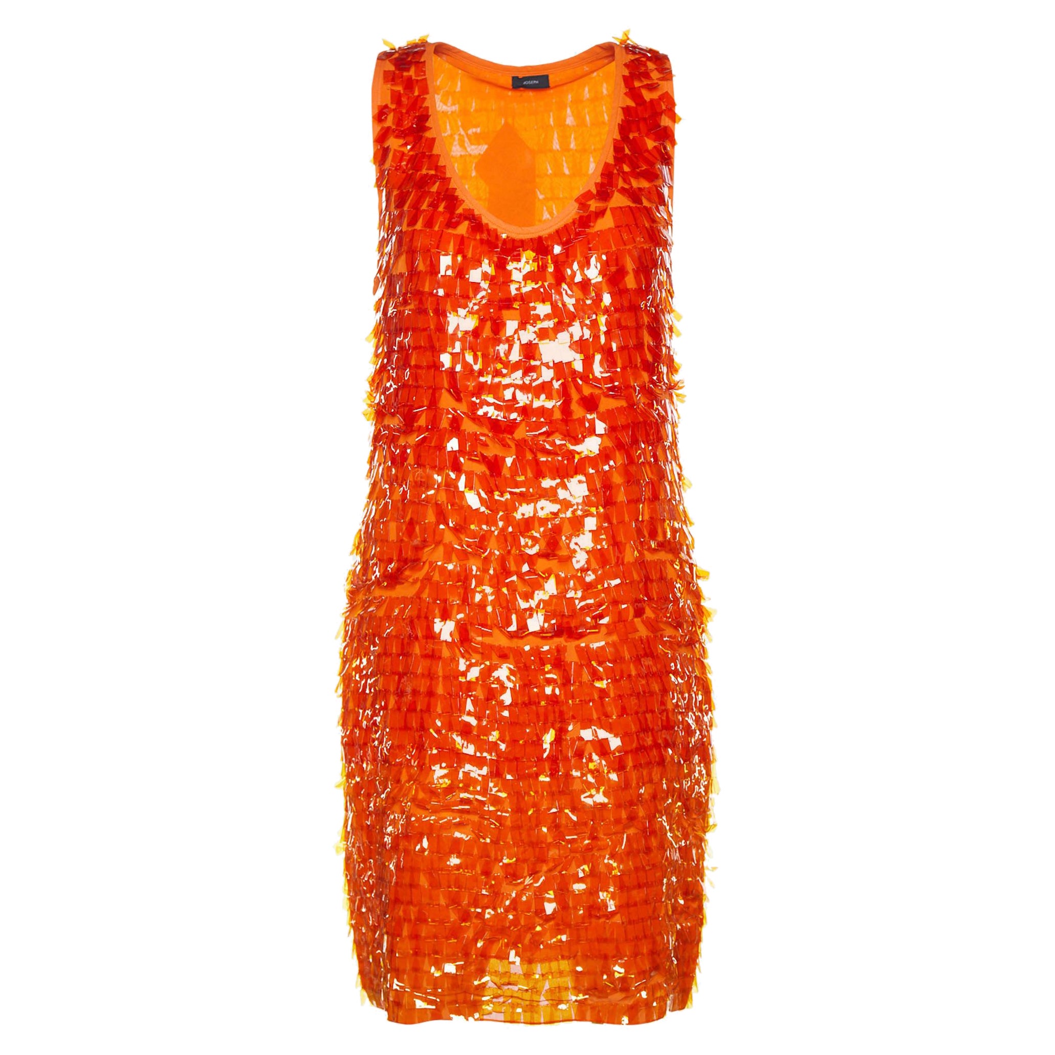Joseph Orange Embellished Georgette Silk Sleeveless Shift Dress For Sale