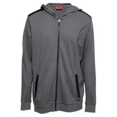 Hugo Boss Graue Dellagio-Jacke aus Baumwolle mit Reißverschluss und Kapuze XXL