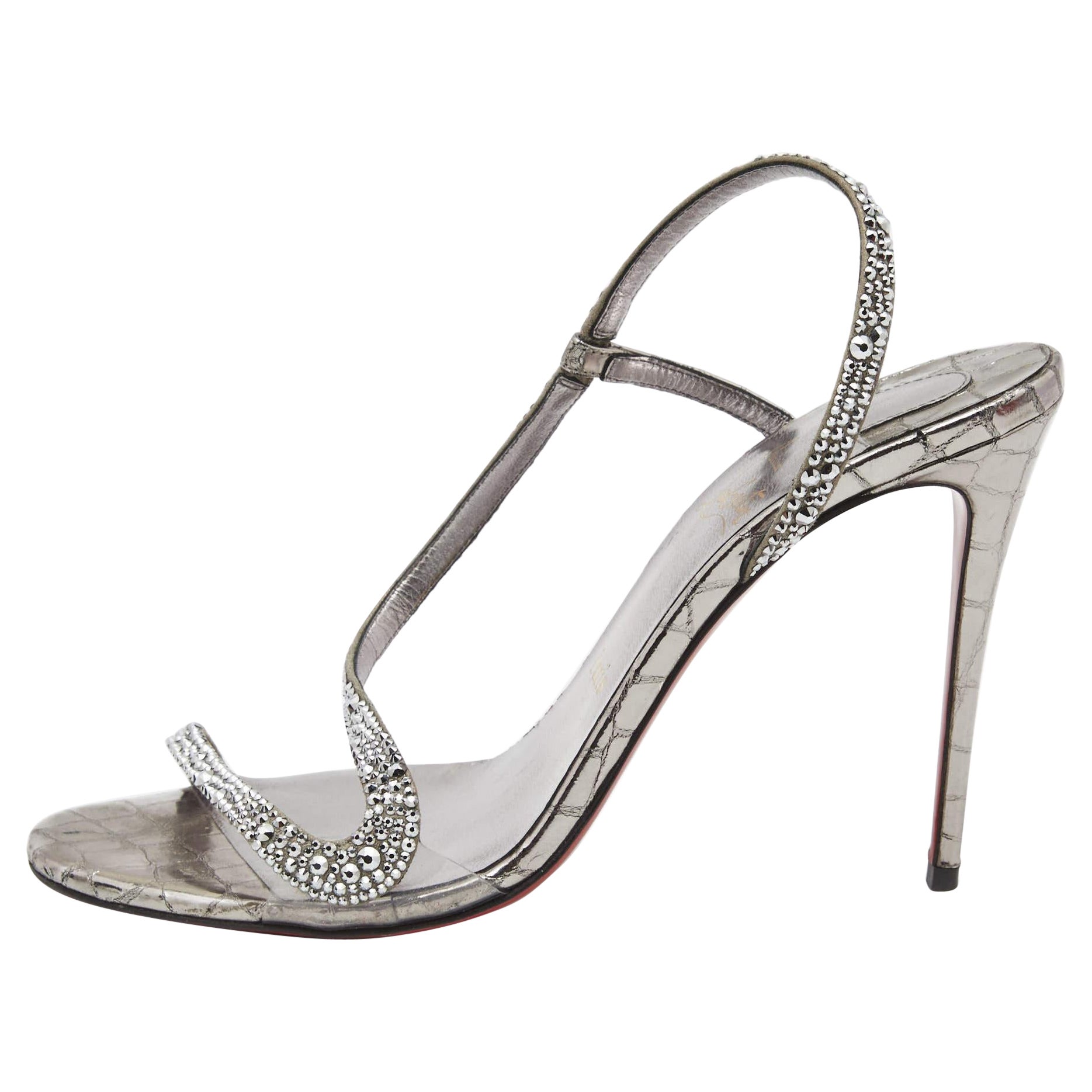 Christian Louboutin  Sandales Rosalie grises ornées de cristaux, taille 39,5 en vente