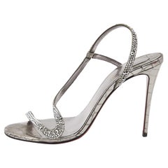 Christian Louboutin  Grey Crystal Embellished Suede Rosalie Sandals Size 39.5