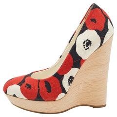 Yves Saint Laurent Tricolor Floral Print Canvas Keil Pumps Größe 36