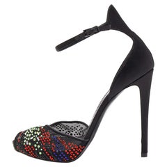 Giorgio Armani Black Satin and Mesh Crystals Ankle Strap Sandals Size 40
