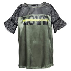 Love Moschino Green/Black Satin Blusa Mesh Sleeve T-shirt S