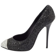 Giuseppe Zanotti Black/Silver Coarse Glitter Cap Toe Pumps Size 39