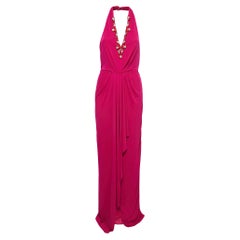 Badgley Mischka - Robe dos nu en jersey extensible rose ornée de perles, taille M