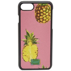 Dolce & Gabbana Pink/Black Pineapple Print Leather Phone Cover