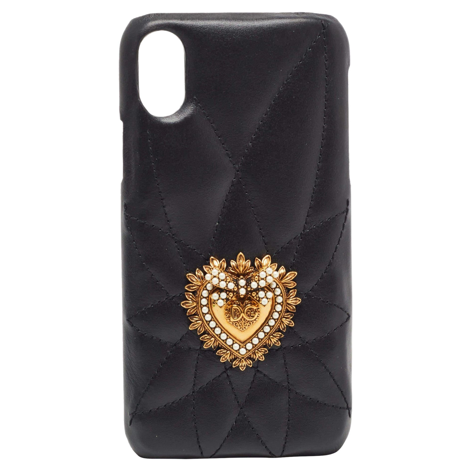 Dolce & Gabbana Black Quilted Leather Sacred Heart iPhone X Case For Sale