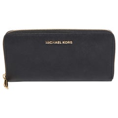 Michael Kors Black Leather Bedford Zip Around Wallet