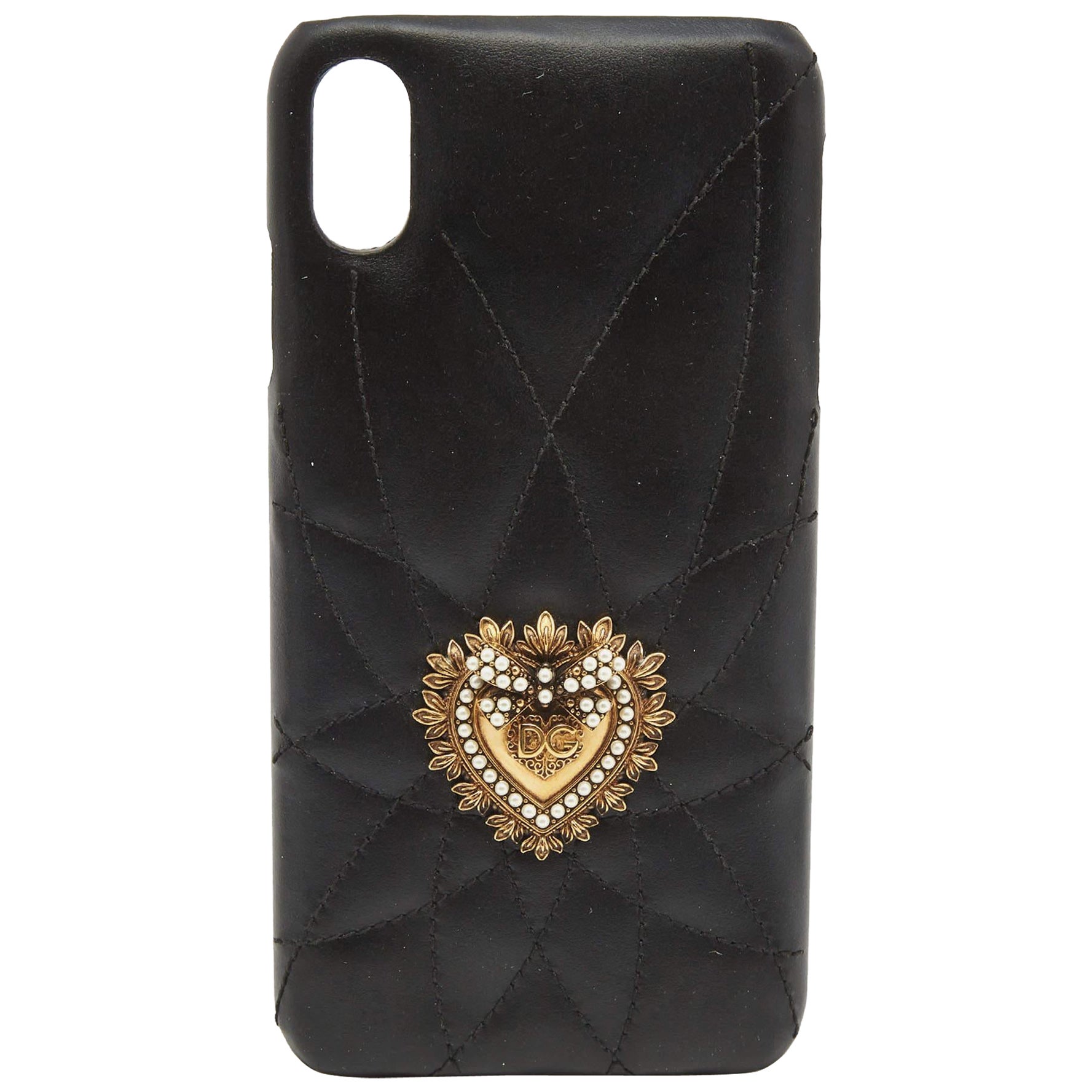 Dolce & Gabbana Black Quilted Leather Devotion iPhone XS Cover For Sale