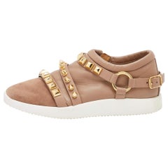 Giuseppe Zanotti Beige Suede Stud Embellished Slip On Sneakers Size 37