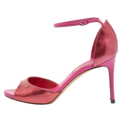 Casadei Pink Leather Candylux Ankle Strap Sandals Size 38