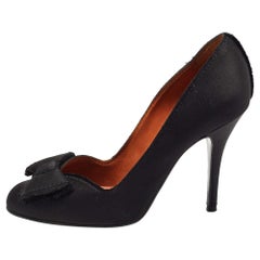 Lanvin Black Satin Bow Pumps Size 37.5
