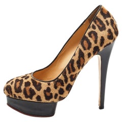 Charlotte Olympia Brown Leopard Print Calf Hair Dolly Platform Pumps Size 41