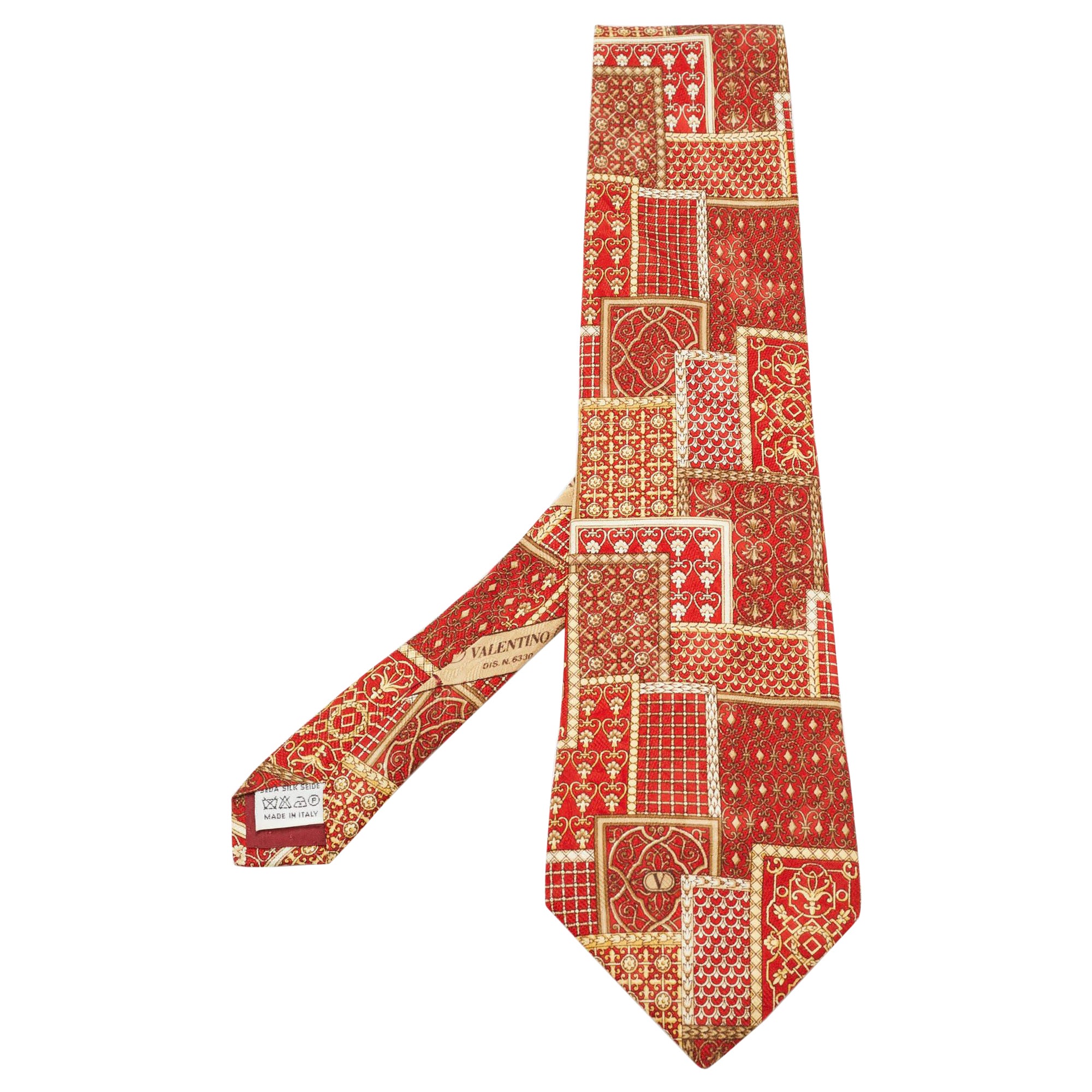 Valentino Cravatte Red Patchwork Print Silk Traditional Tie