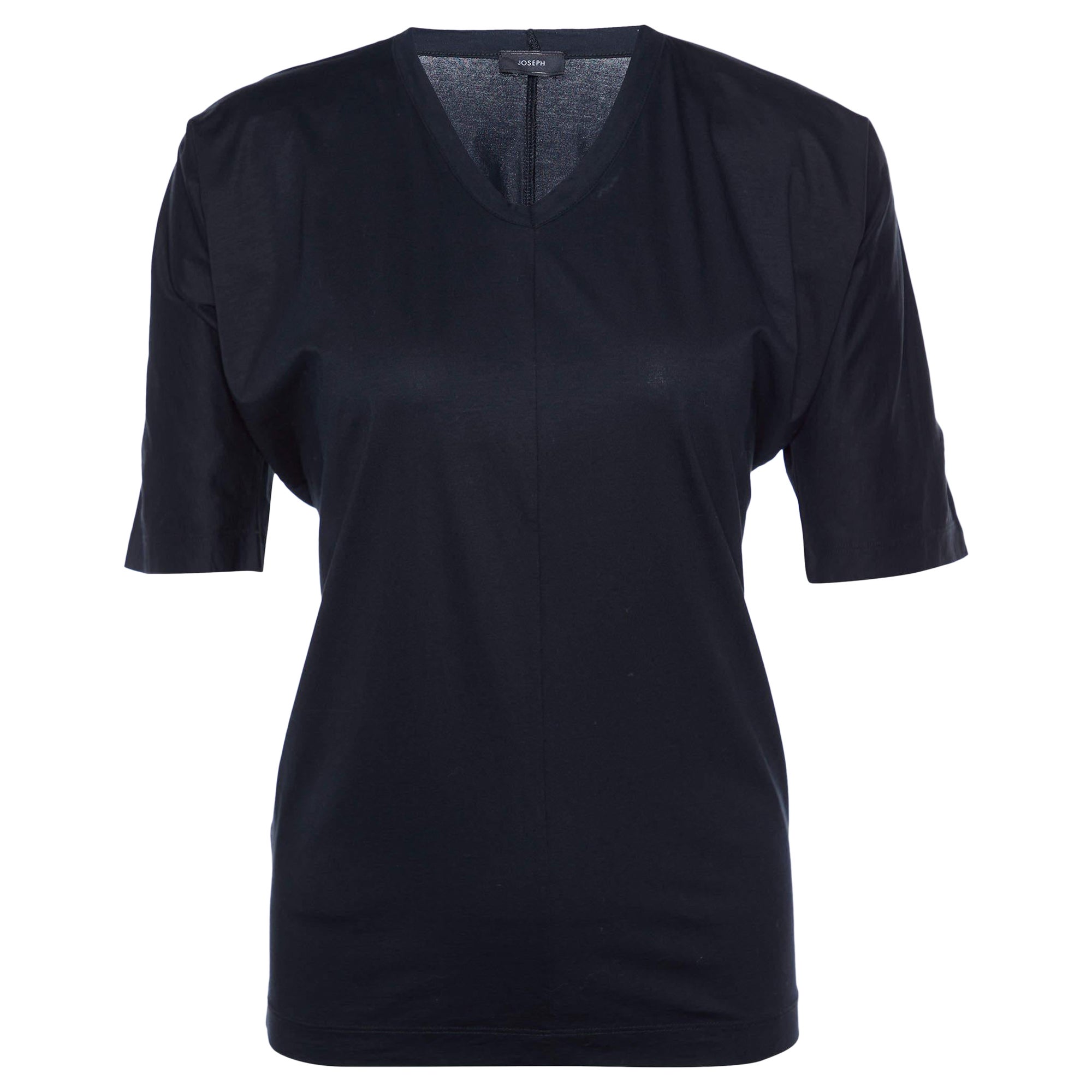 Joseph Black Cotton Knit V-Neck T-Shirt S For Sale