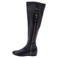 Used Stuart Weitzman Black Leather Knee Length Boots Size 34.5