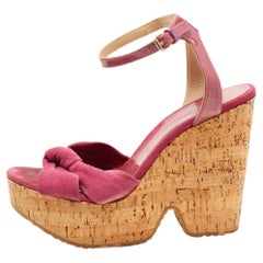 Jimmy Choo Pink Patent Leather and Suede Wedge Sandals Size 40.5