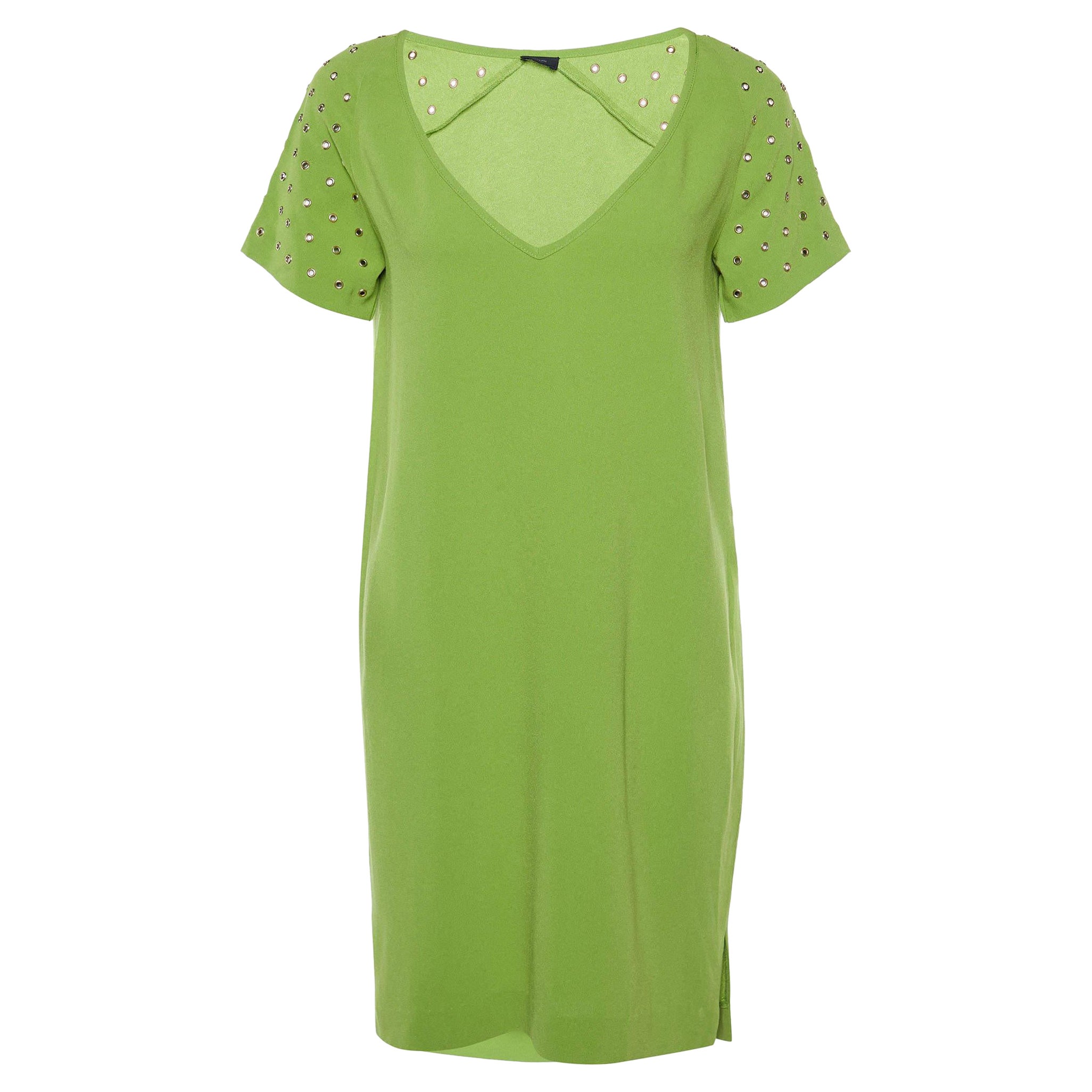 Joseph Green Stretch Crepe Eyelet Detail Shift Dress S