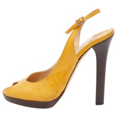 Jimmy Choo Yellow Leather Peep Toe Slingback Pumps Size 39.5