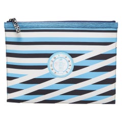 Kenzo Multicolor Striped Nylon and Leather A4 Zip Pouch
